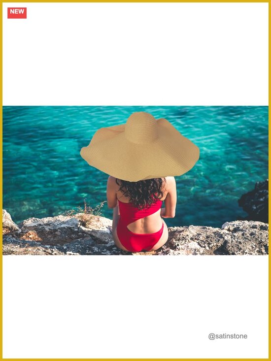 Oversized Floppy Straw Sun Hat with Adjustable Straps, UPF 50+ Foldable Beach main image 6